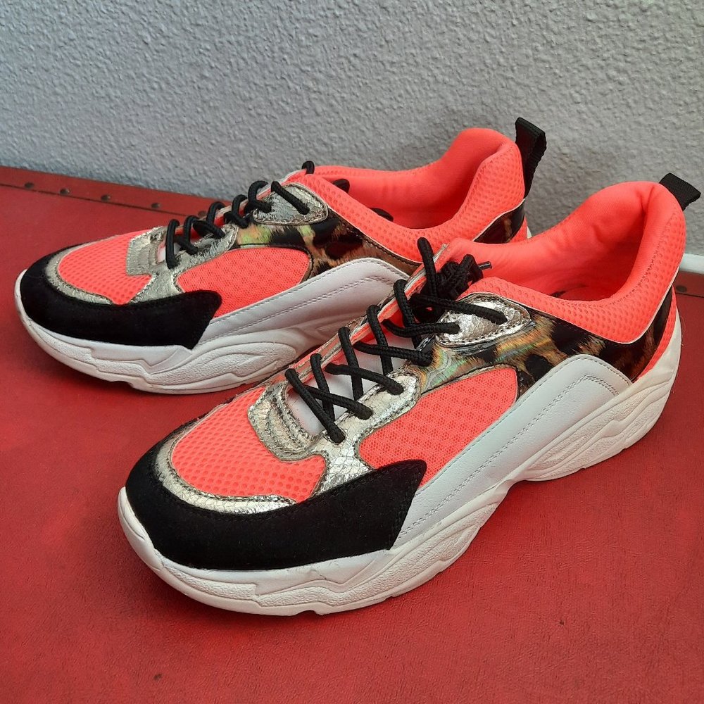 Steve Madden Platform Sneaker -Coral, Animal Print, Metallic Gold